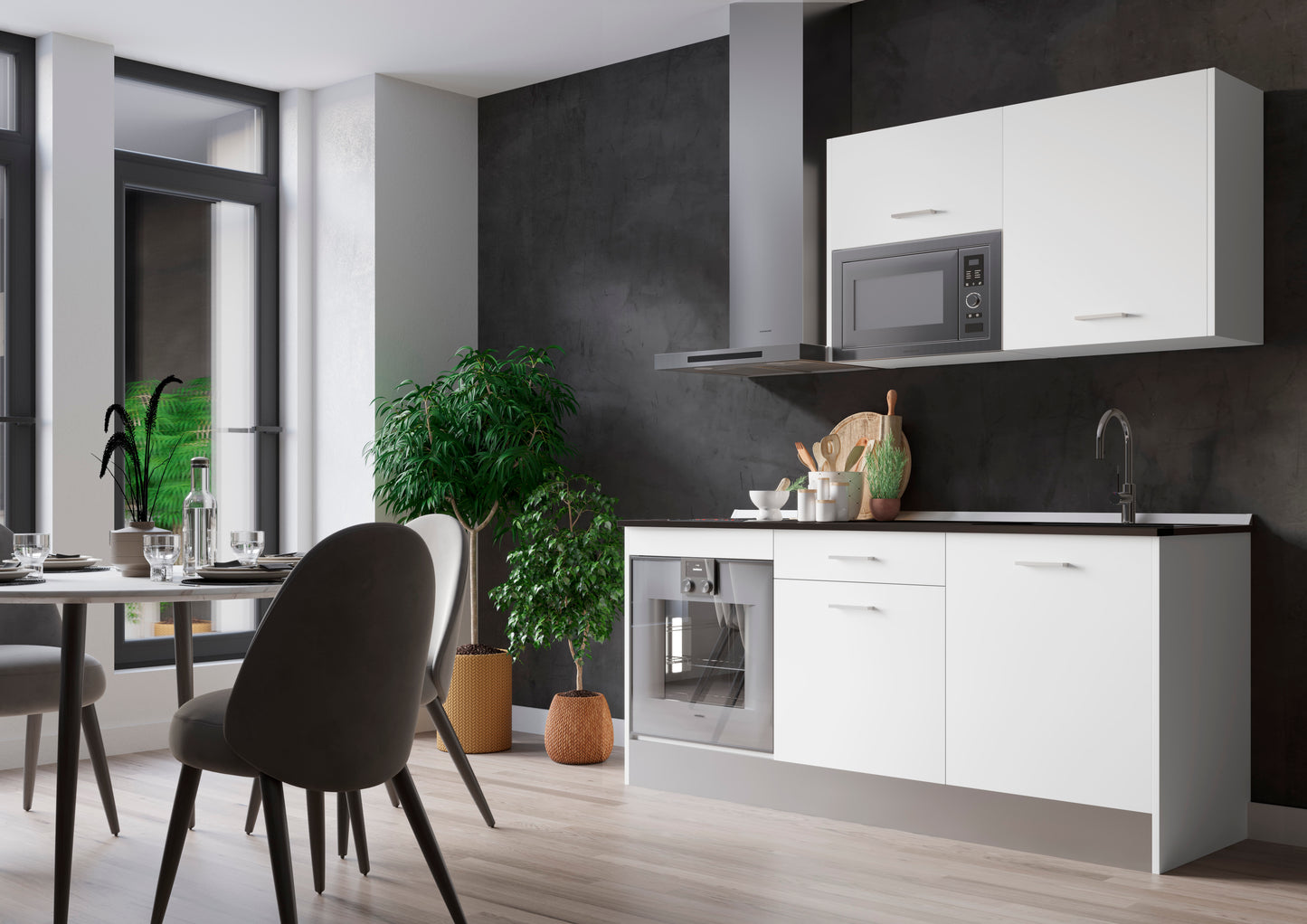 🍽️Cocina Completa Composición 01 Blanco Antracita Roble Muebles Modulares