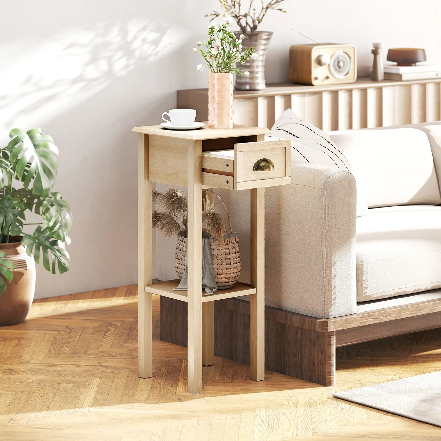 🪵 Mesa Auxiliar Rústica NATURAL HOME – 1 Cajón