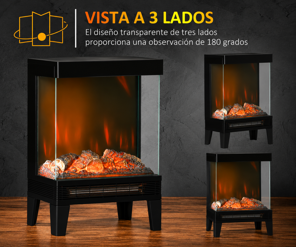 🔥 CHIMENEA ELÉCTRICA VISTA FLAME 180 – PORTÁTIL NEGRA CON LLAMA LED 180° Y CALEFACCIÓN 2000 W
