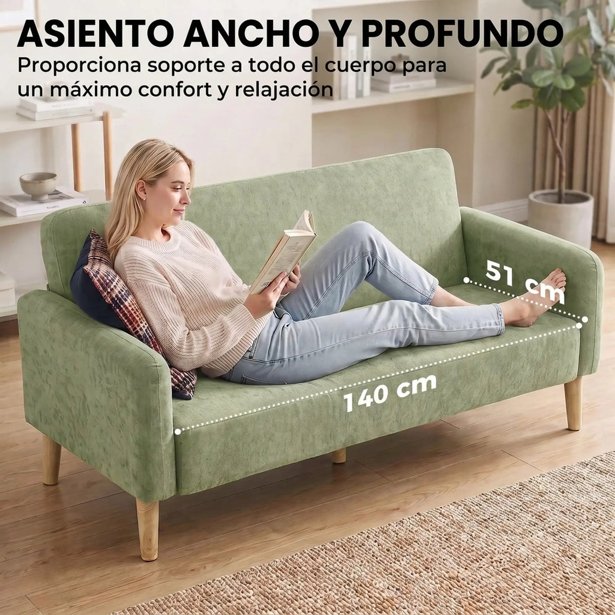 💚 SOFÁ VELVET GREEN 2 PLAZAS – TERCIOPELO VERDE CON ASIENTO ACOLCHADO 160 CM