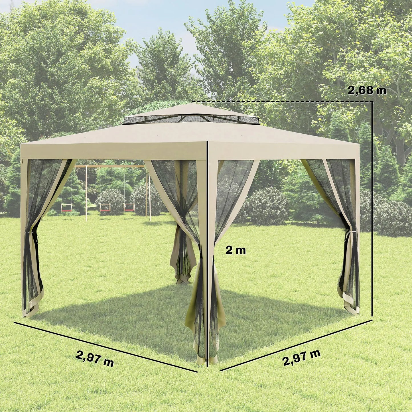 ⛺ CARPA DE JARDÍN “BREEZARA” 3x3m – DOBLE TECHO Y MOSQUITERAS COMPLETAS
