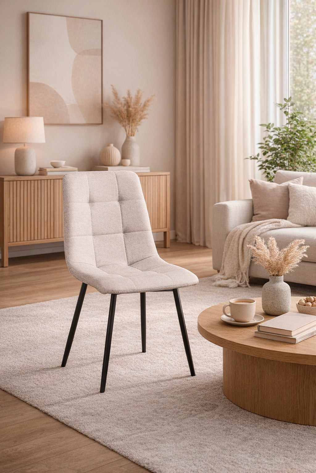 🪑Pack 6 Sillas Modelo Fender Comedor Modernas Tapizadas Beige Gris