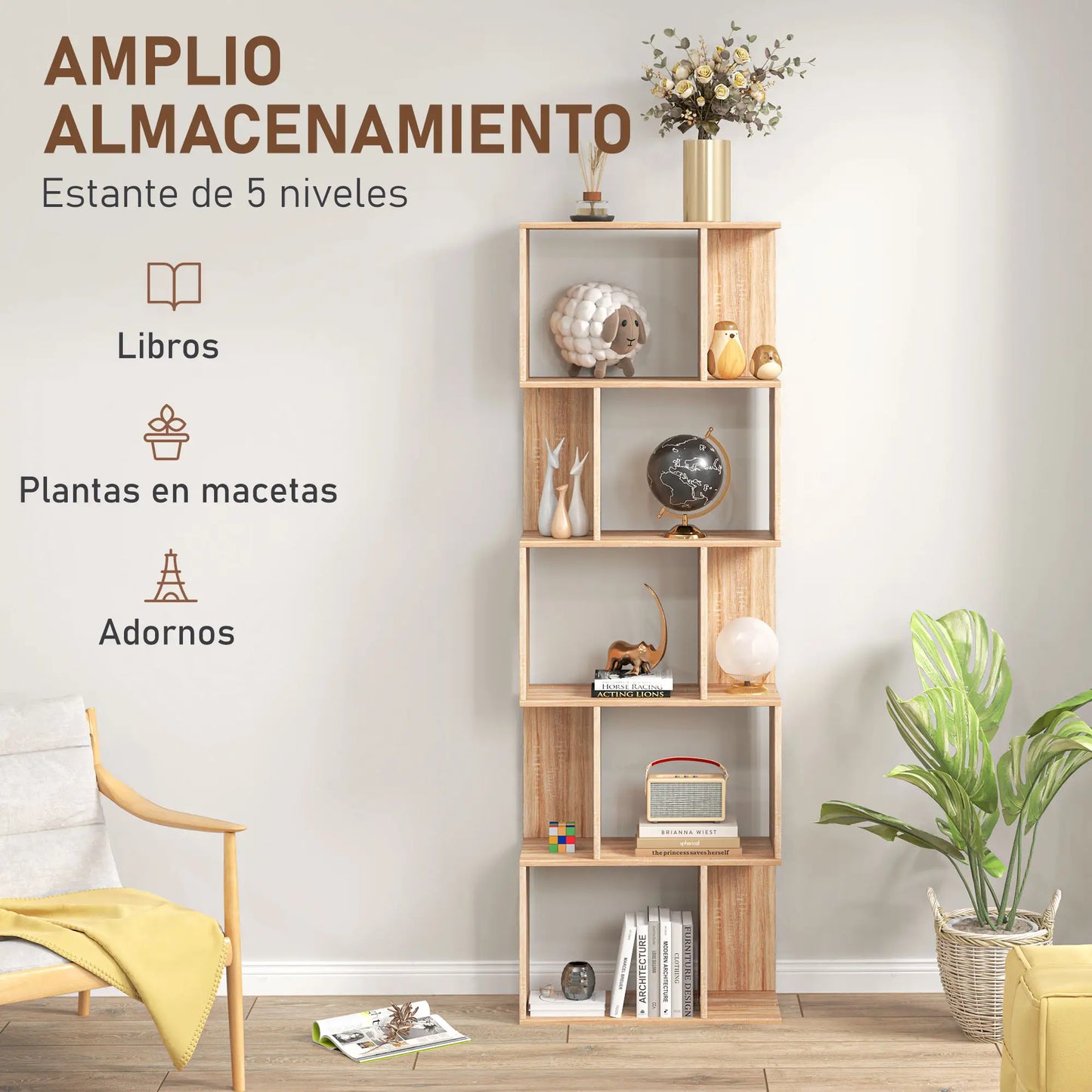 📚 Librería Diseño ONDA – Estantería en Forma de S 5 Niveles