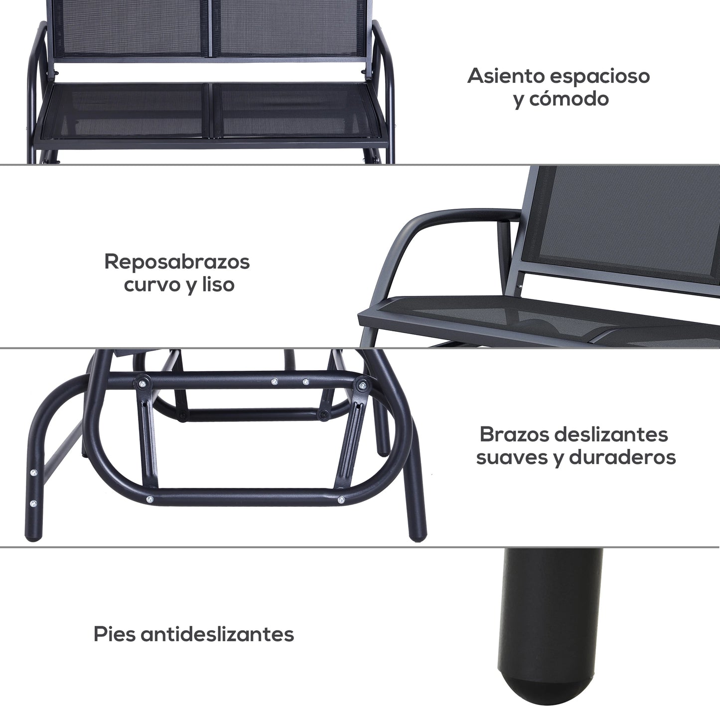 🌿 Mecedora de Jardín Modelo Relax Swing 2 Plazas Balancín Negro Exterior