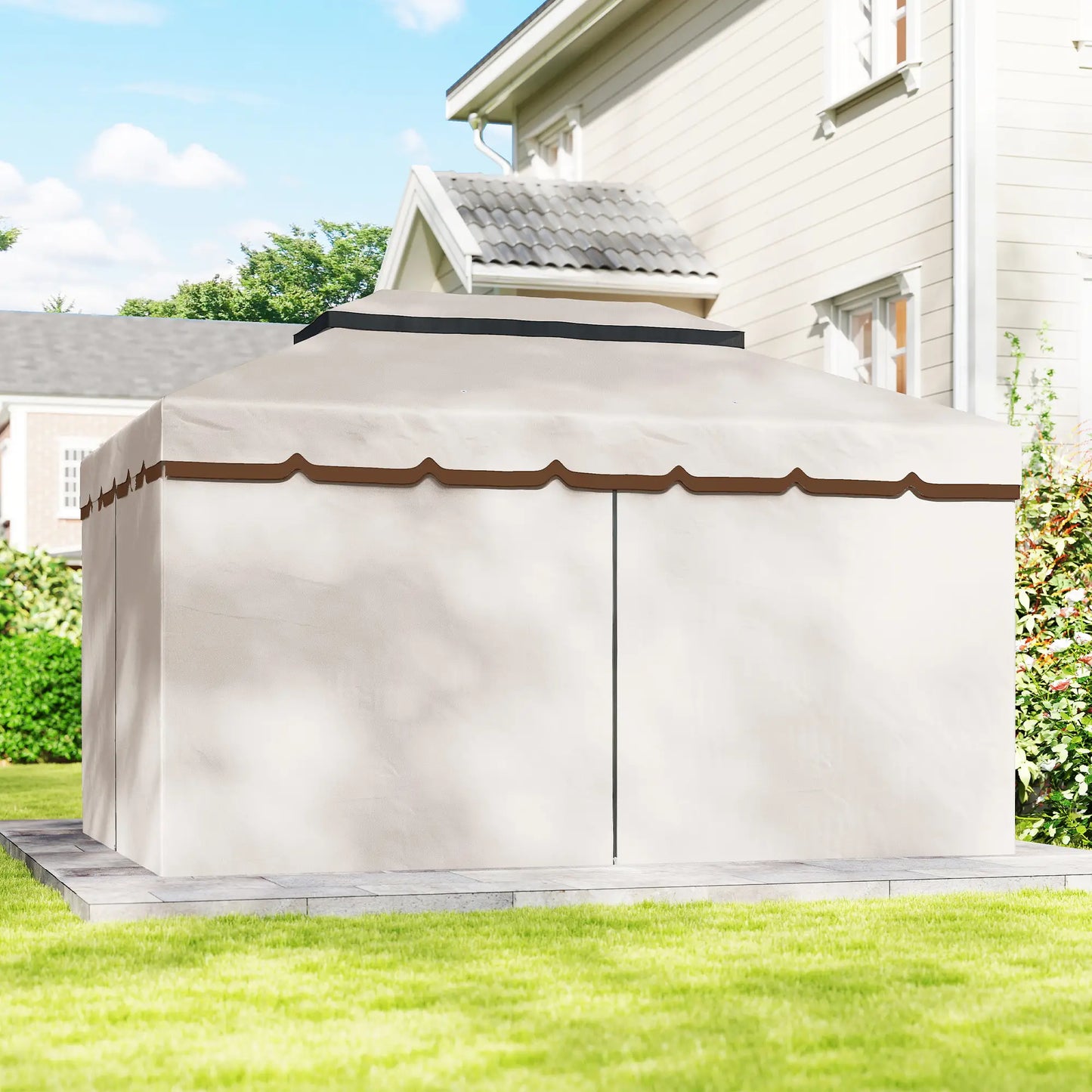 🌿 CENADOR DE JARDÍN “ARENAZZA” 4x3m – DOBLE TECHO, CORTINAS Y MOSQUITERA