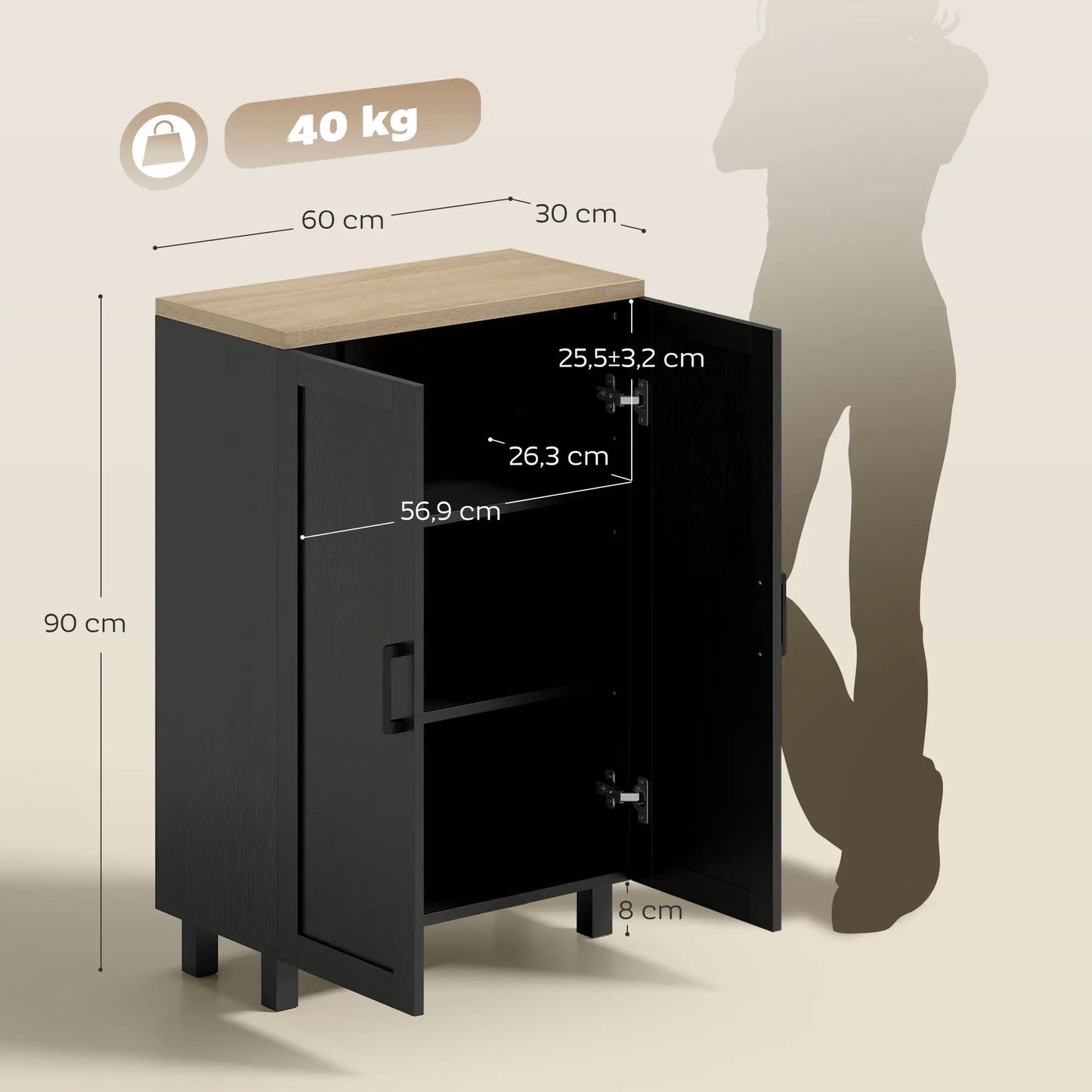 🗄️ MUEBLE AUXILIAR MODERNO 60 CM CON 2 PUERTAS Y ESTANTE AJUSTABLE – BLANCO O NEGRO
