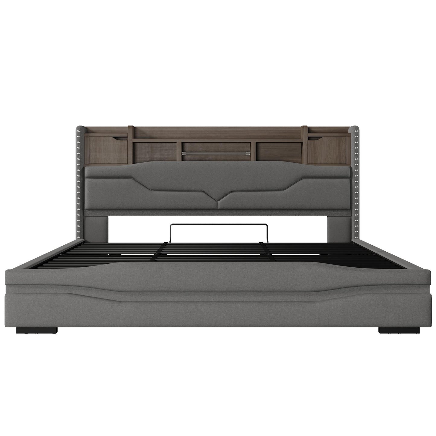 🛏️ CAMA TAPIZADA 180x200 CM CON CANAPÉ ABATIBLE HIDRÁULICO, LED Y USB – GRIS