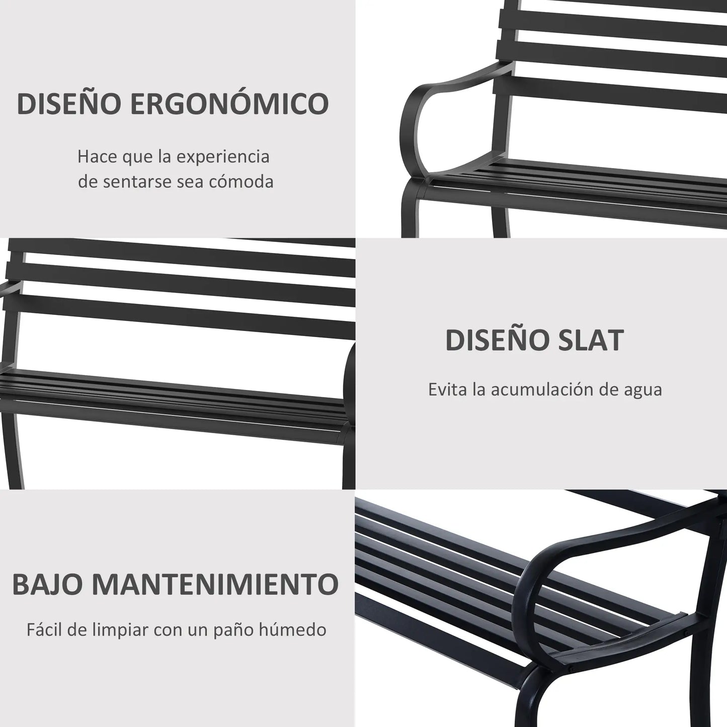 🌿 BANCO DE JARDÍN “MODELO URBAN CLASSIC” – 2 PLAZAS METAL NEGRO ELEGANTE