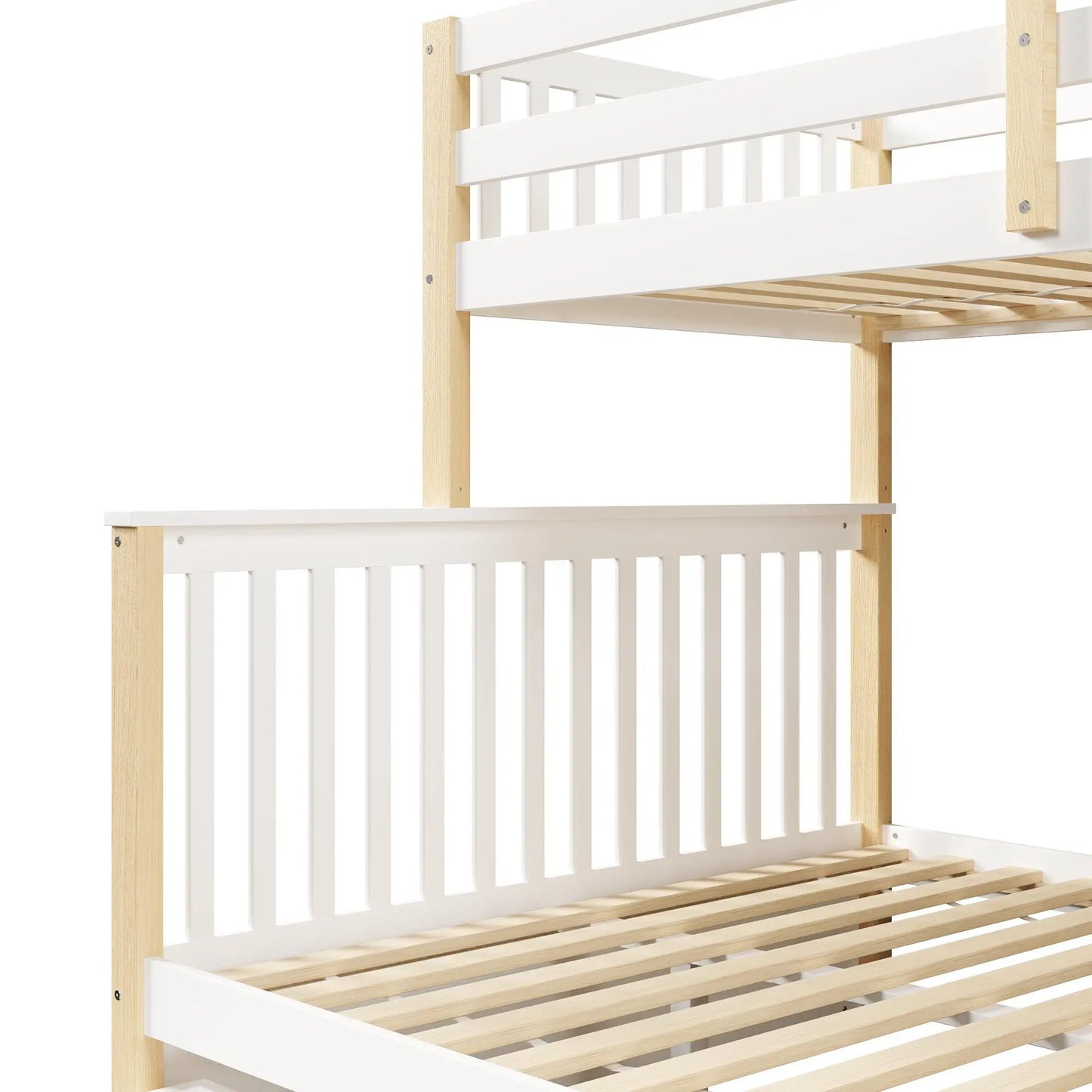 🛏️ LITERA FAMILIAR 90 × 200 + 140 × 200 CM CON ESCALERA, BARANDILLA Y ALMACENAMIENTO | BLANCO Y NATURAL | JAM MUEBLES