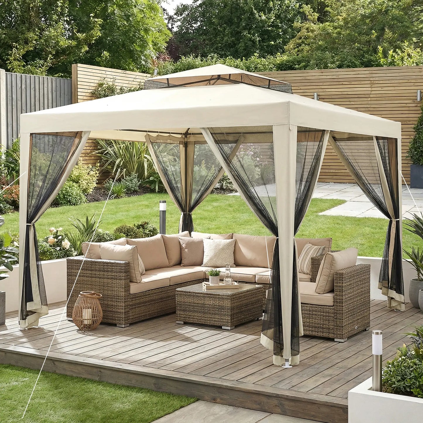 ⛺ CARPA DE JARDÍN “BREEZARA” 3x3m – DOBLE TECHO Y MOSQUITERAS COMPLETAS