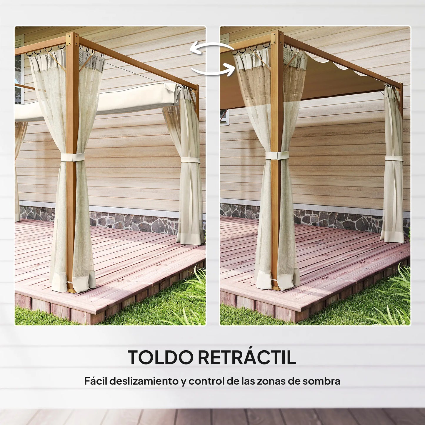 🌿 PÉRGOLA DE JARDÍN “NATURSHADE” 4x3m – RETRÁCTIL CON MOSQUITERAS Y EFECTO MADERA