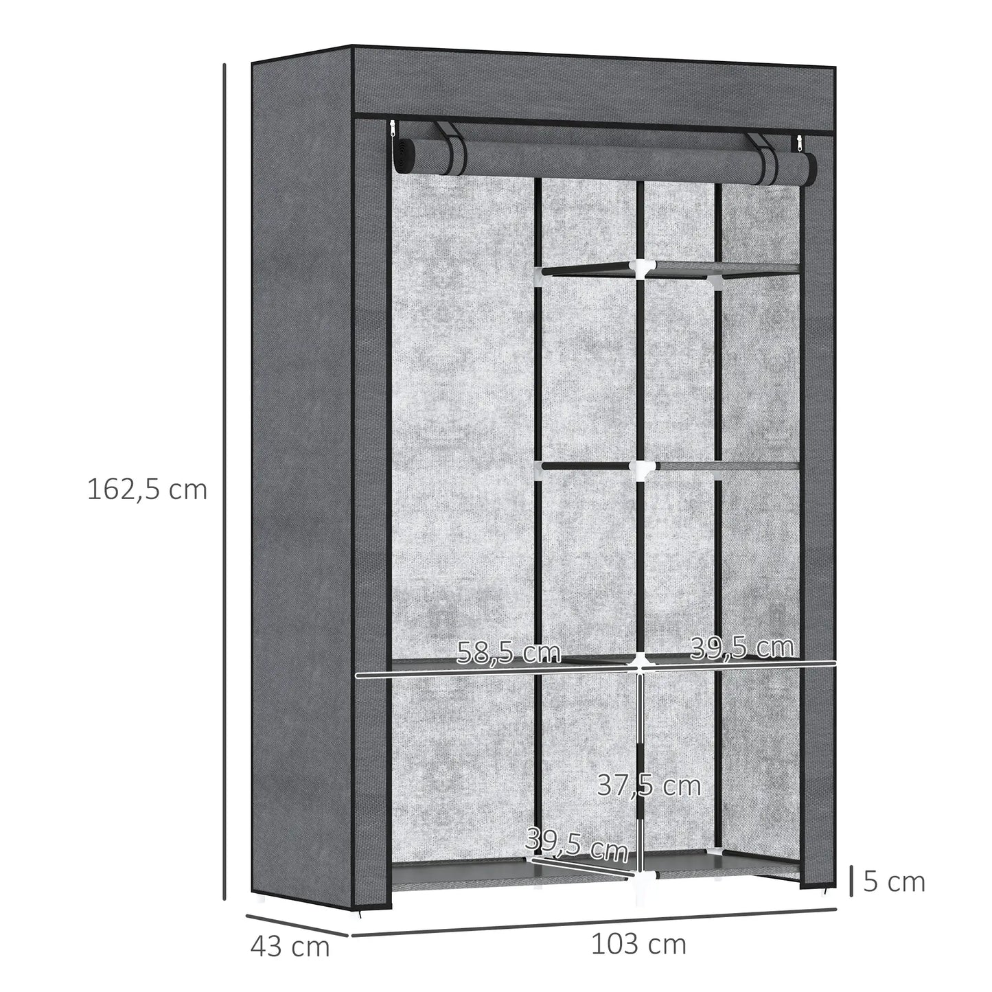👕 ARMARIO DE TELA PLEGABLE 103 CM CON 6 ESTANTES Y BARRA PARA COLGAR – 5 COLORES