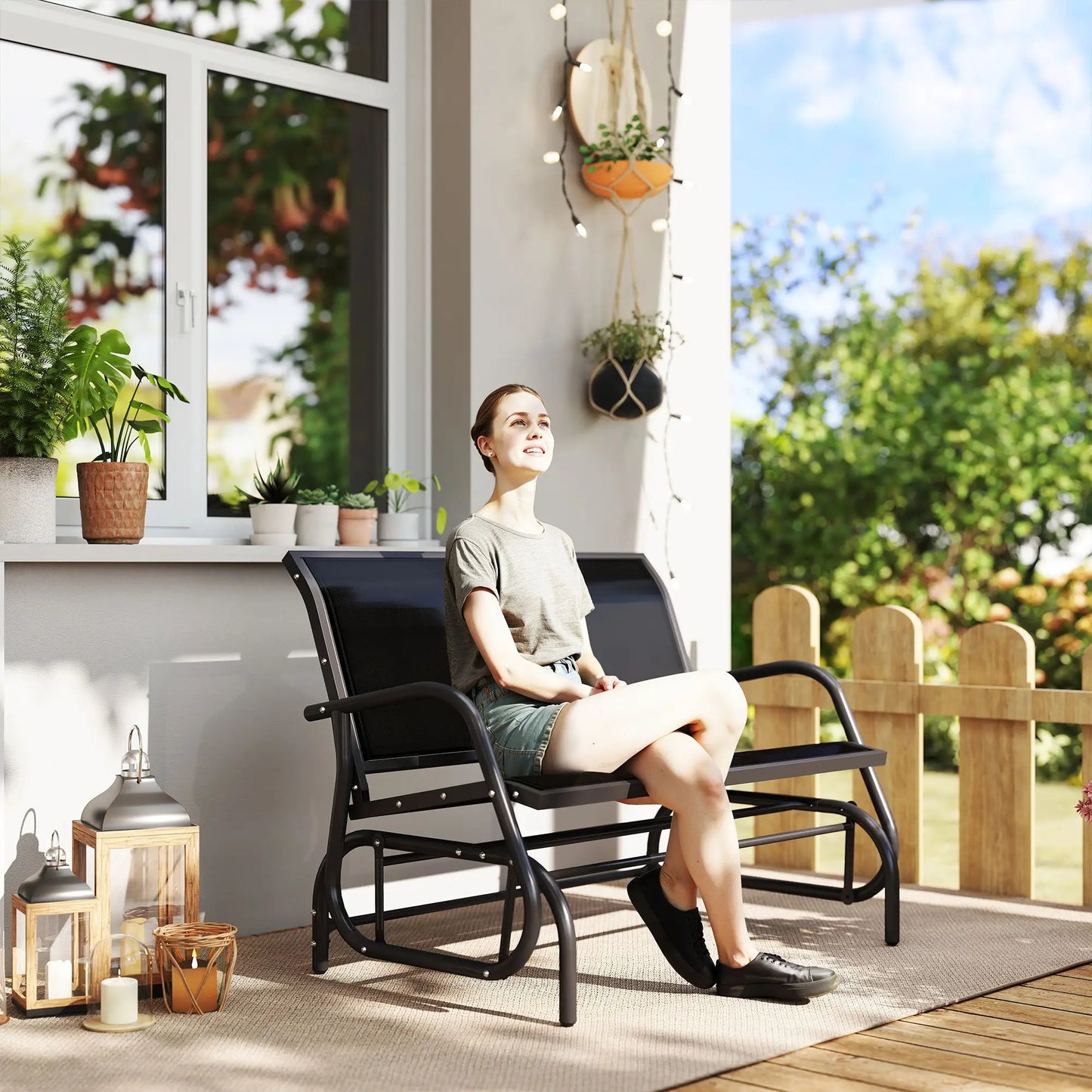 🌿 Mecedora de Jardín Modelo Relax Swing 2 Plazas Balancín Negro Exterior