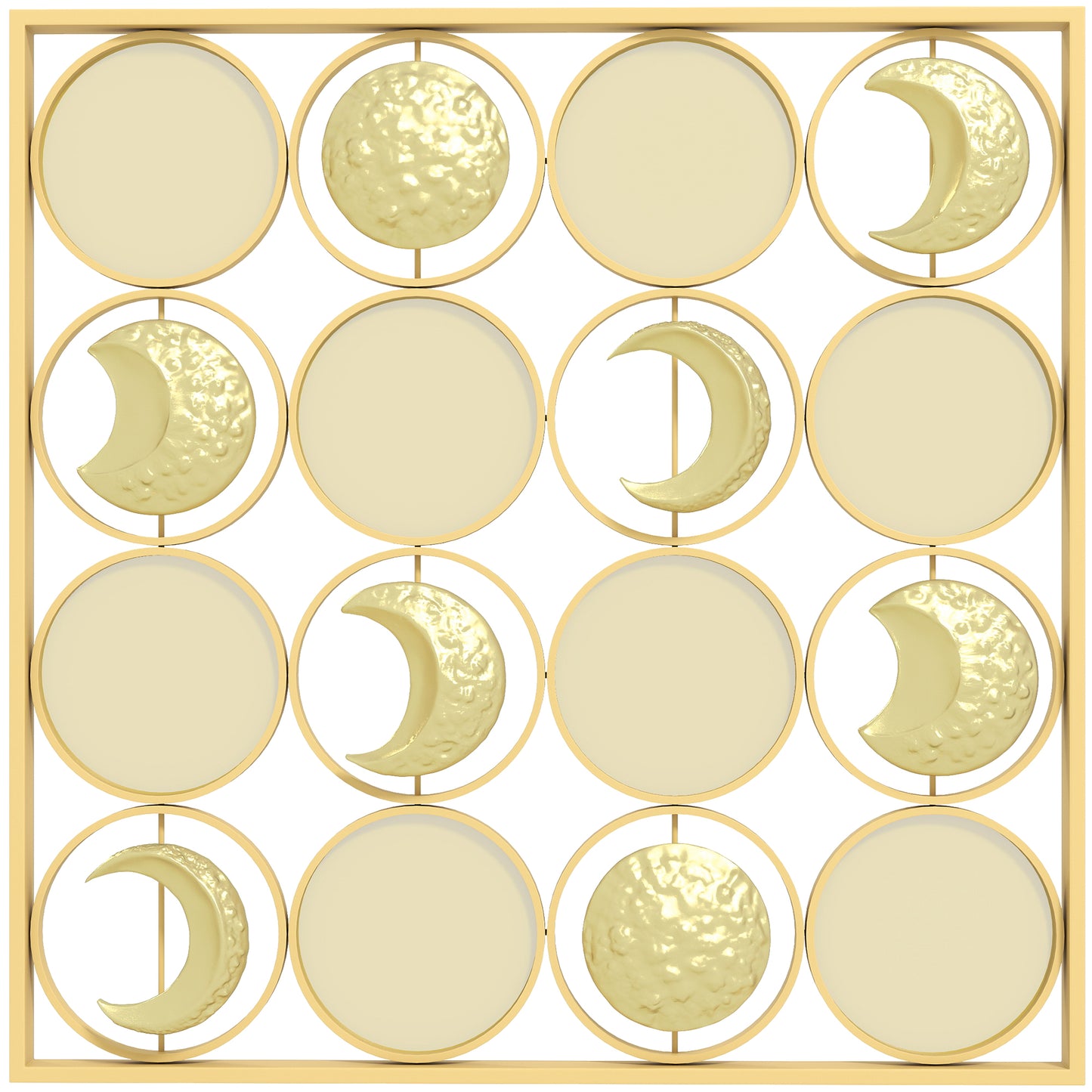 🌙 CUADRO DECORATIVO DE METAL FASES LUNARES – DECORACIÓN DE PARED DORADA 67,9 × 67,9 CM