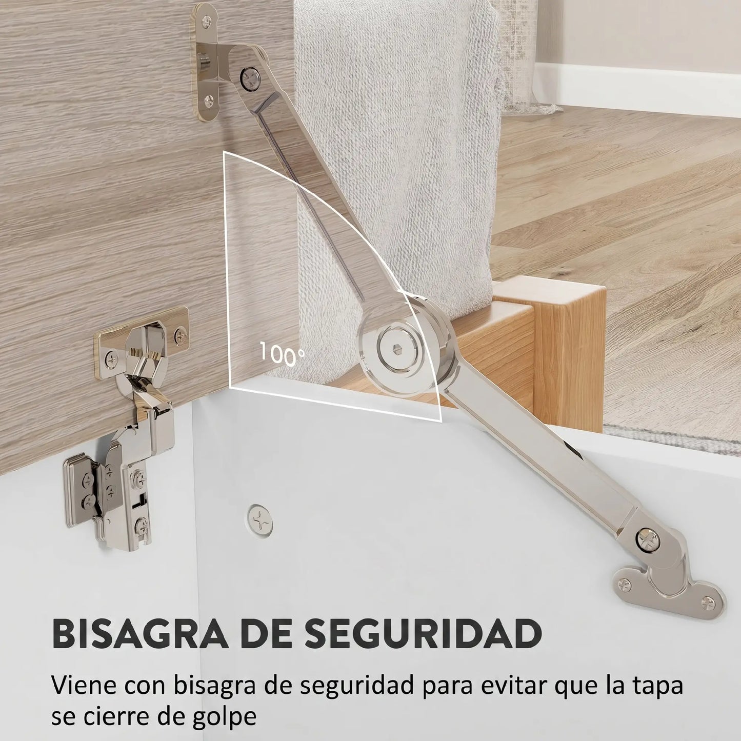 🧰 ARCÓN DE ALMACENAMIENTO 100 CM NATURAL Y BLANCO – BAÚL CON TAPA Y BANCO HASTA 120 KG