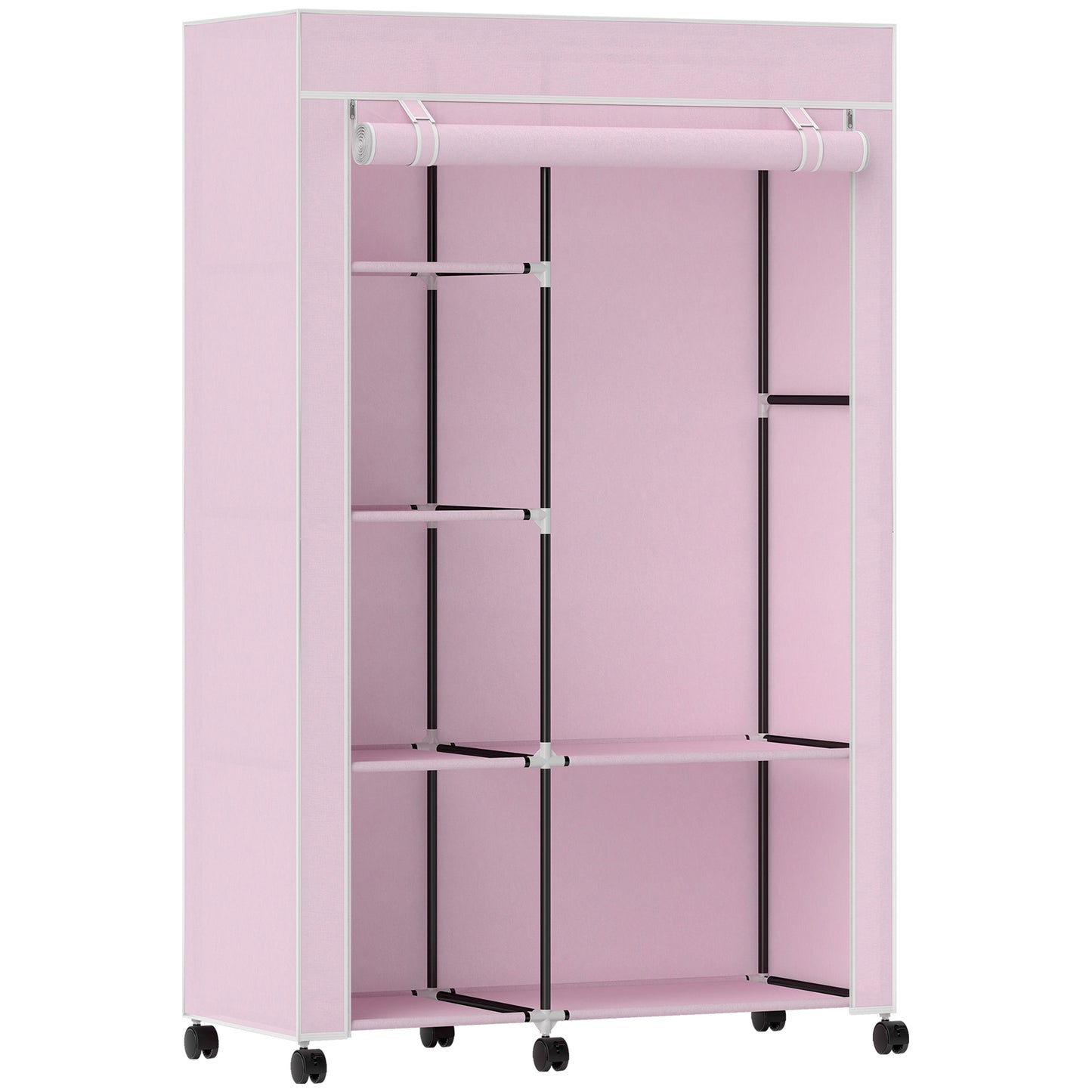 👕 ARMARIO DE TELA PLEGABLE 103 CM CON 6 ESTANTES Y BARRA PARA COLGAR – 5 COLORES