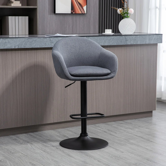 🪑 Taburete de Bar Regulable Tapizado en Tela Gris Oscuro – Giratorio 360° con Reposapiés y Base de Acero