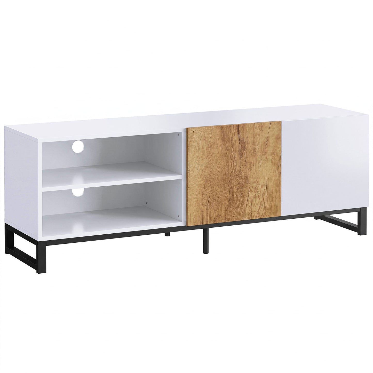 📺 Mueble TV Moderno Blanco y Roble hasta 140 cm | Estantes Ajustables | JAM MUEBLES