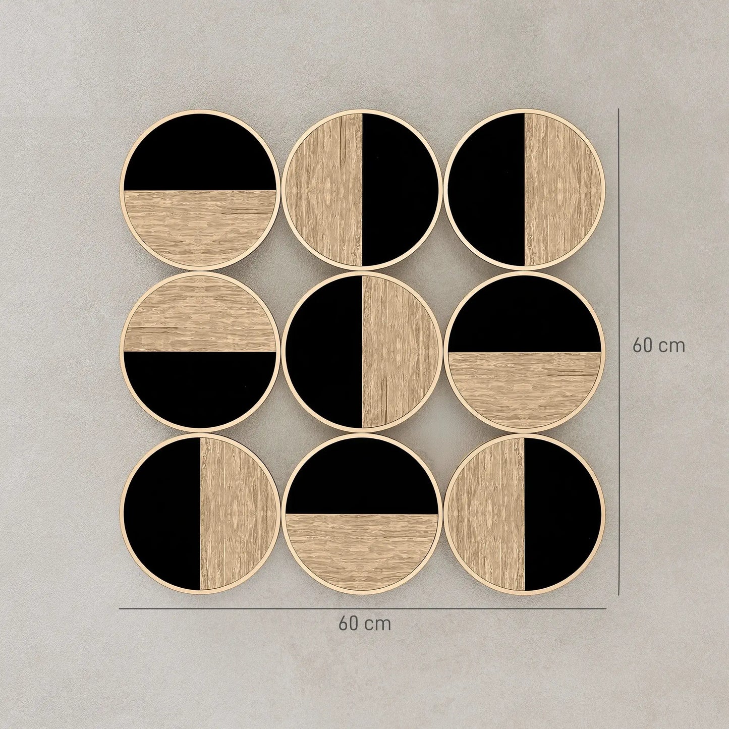 🖼️ CUADRO DECORATIVO DE PARED GEOMÉTRICO 3D 60 × 60 CM – DISEÑO MODERNO CON EFECTO MADERA, ESPEJO Y NEGRO