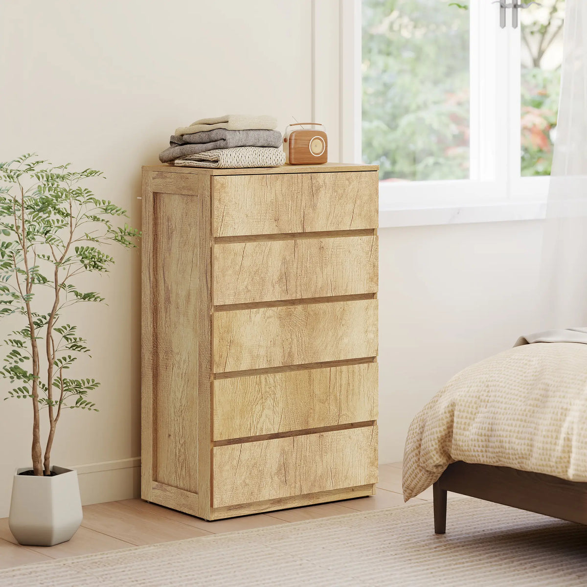 🌿 CÓMODA NATURA FIVE 5C – 5 CAJONES EN MADERA NATURAL SIN TIRADORES