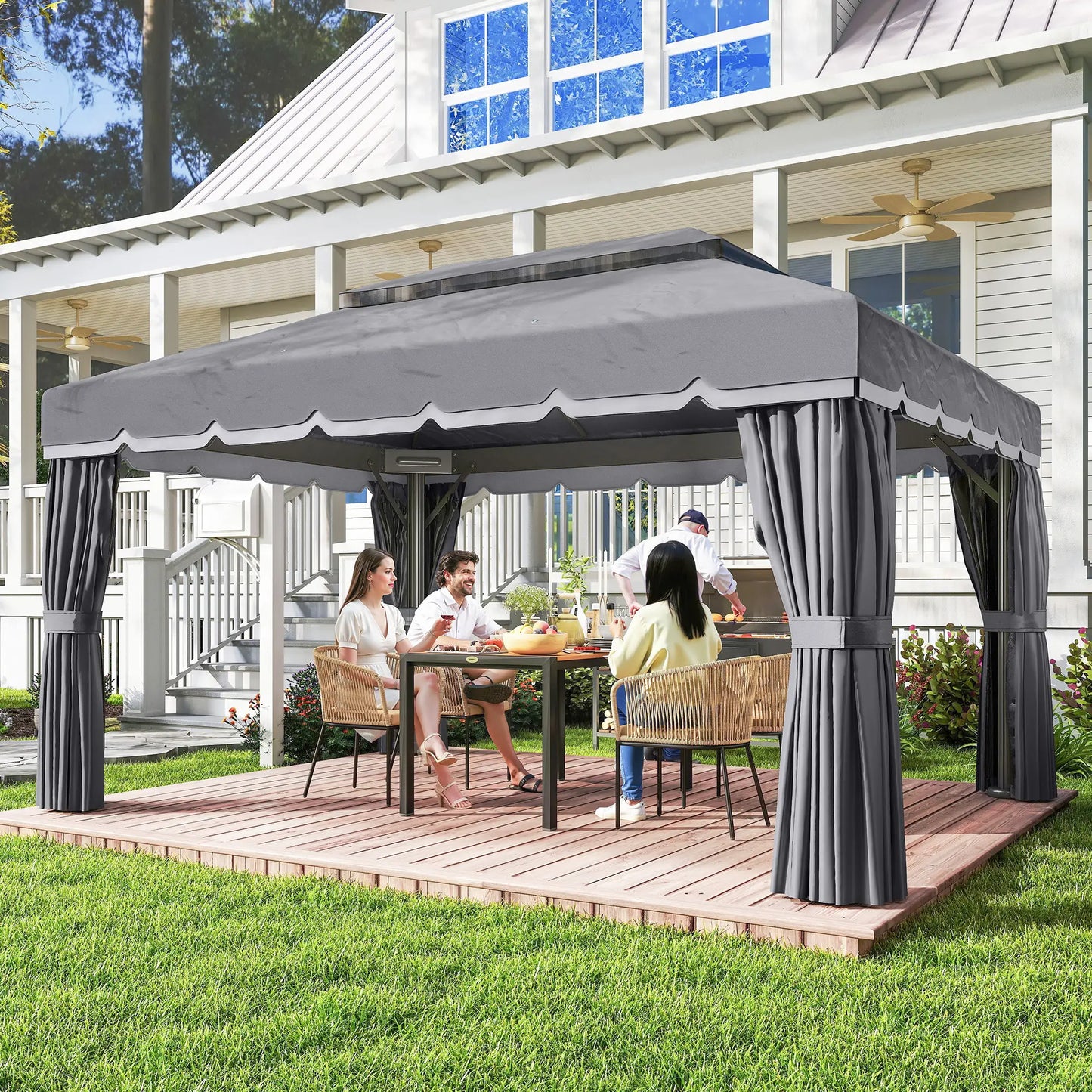 🌿 CENADOR DE JARDÍN “BRISALUX” 4x3m – DOBLE TECHO, CORTINAS Y MOSQUITERA