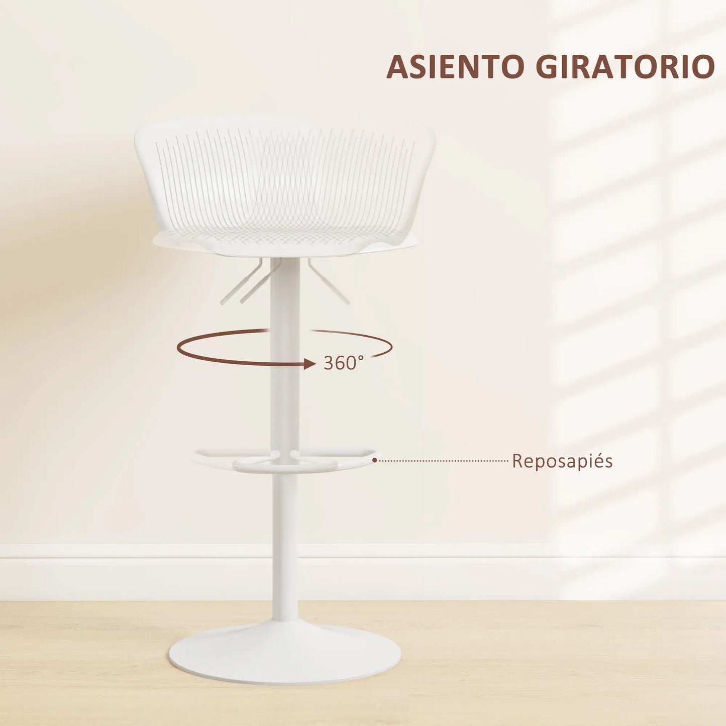 🪑 Conjunto de 2 Taburetes Altos de Cocina Giratorios y Regulables – Con Respaldo y Reposapiés en Blanco o Negro