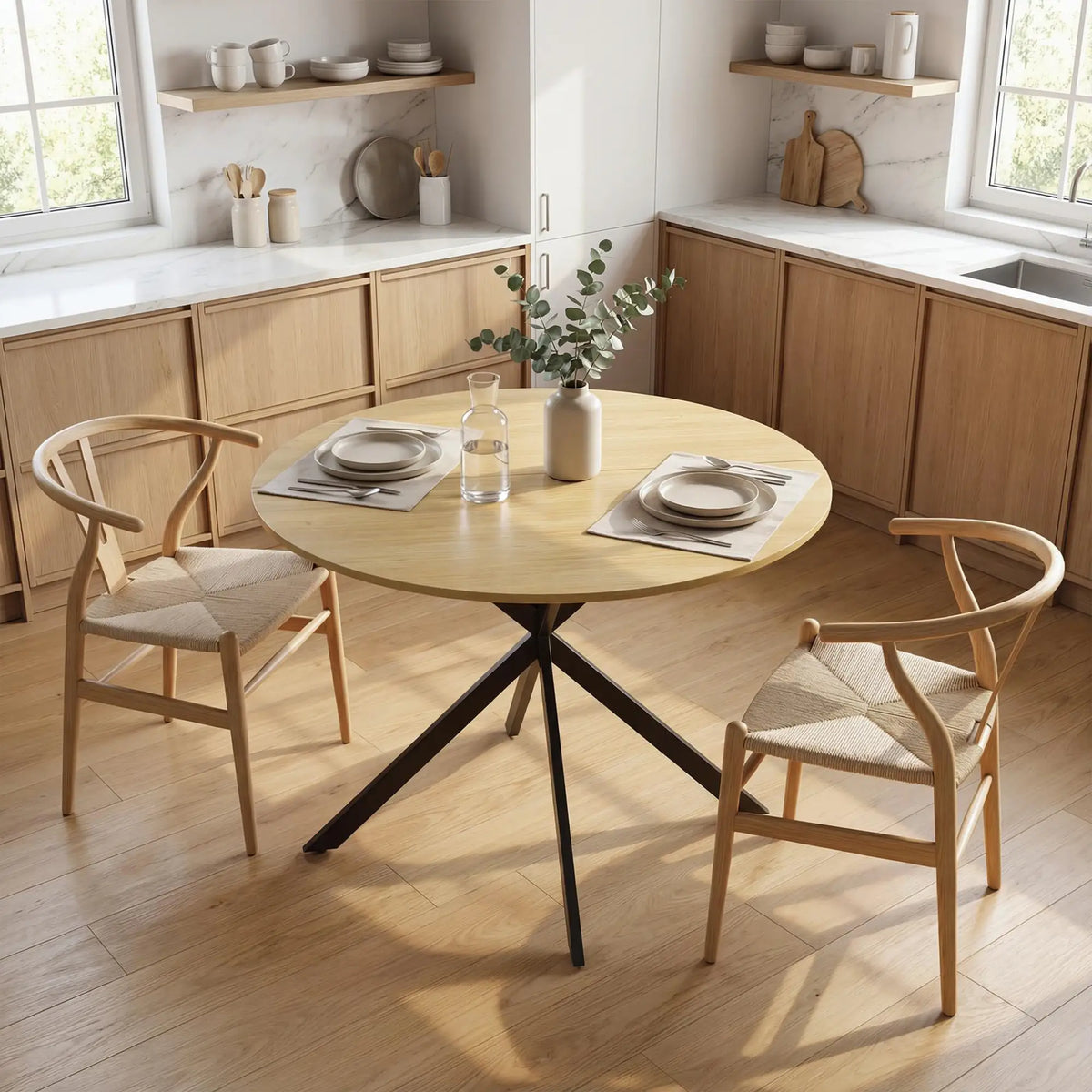 🍽️ MESA DE COMEDOR INDUSTRIAL OAK CROSS 100 – REDONDA ROBLE CON PATAS METÁLICAS NEGRAS PARA 4 PERSONAS