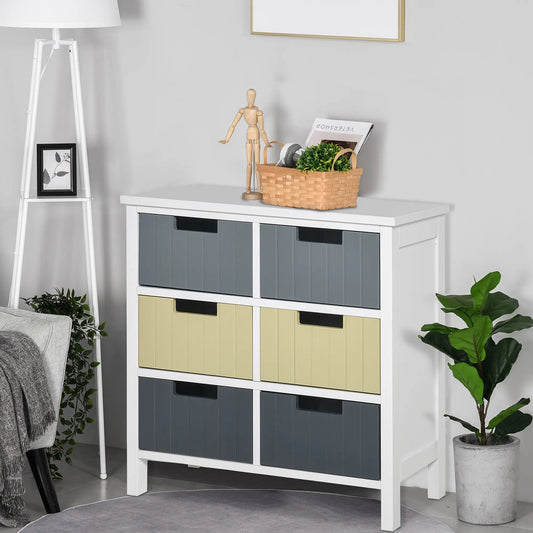 🎨 CÓMODA COLOR WIDE 6C – 6 CAJONES MULTICOLOR EN BLANCO, GRIS Y BEIGE