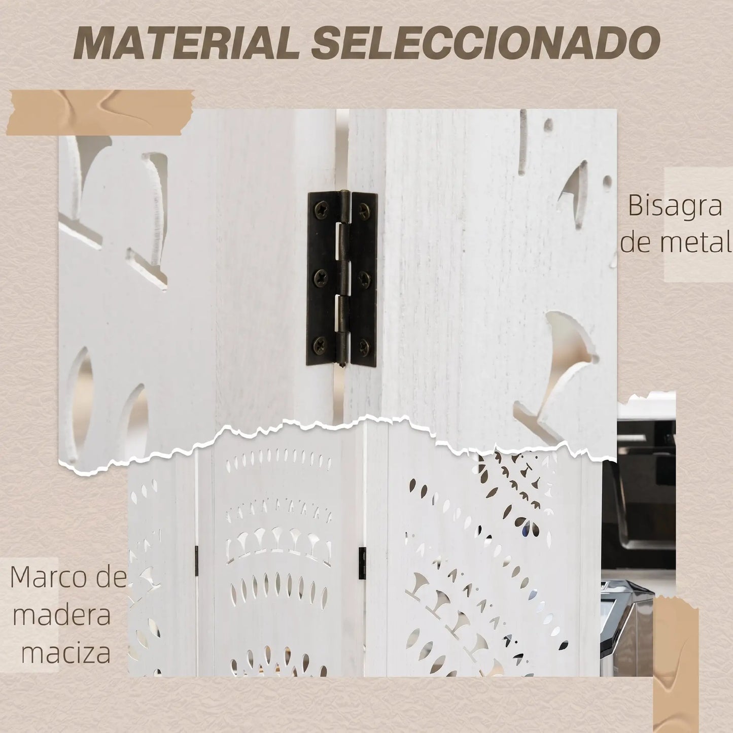 🚪 BIOMBO PLEGABLE DE MADERA 3 PANELES 120 × 170 CM – DISEÑO TALLADO, PRIVACIDAD Y ELEGANCIA