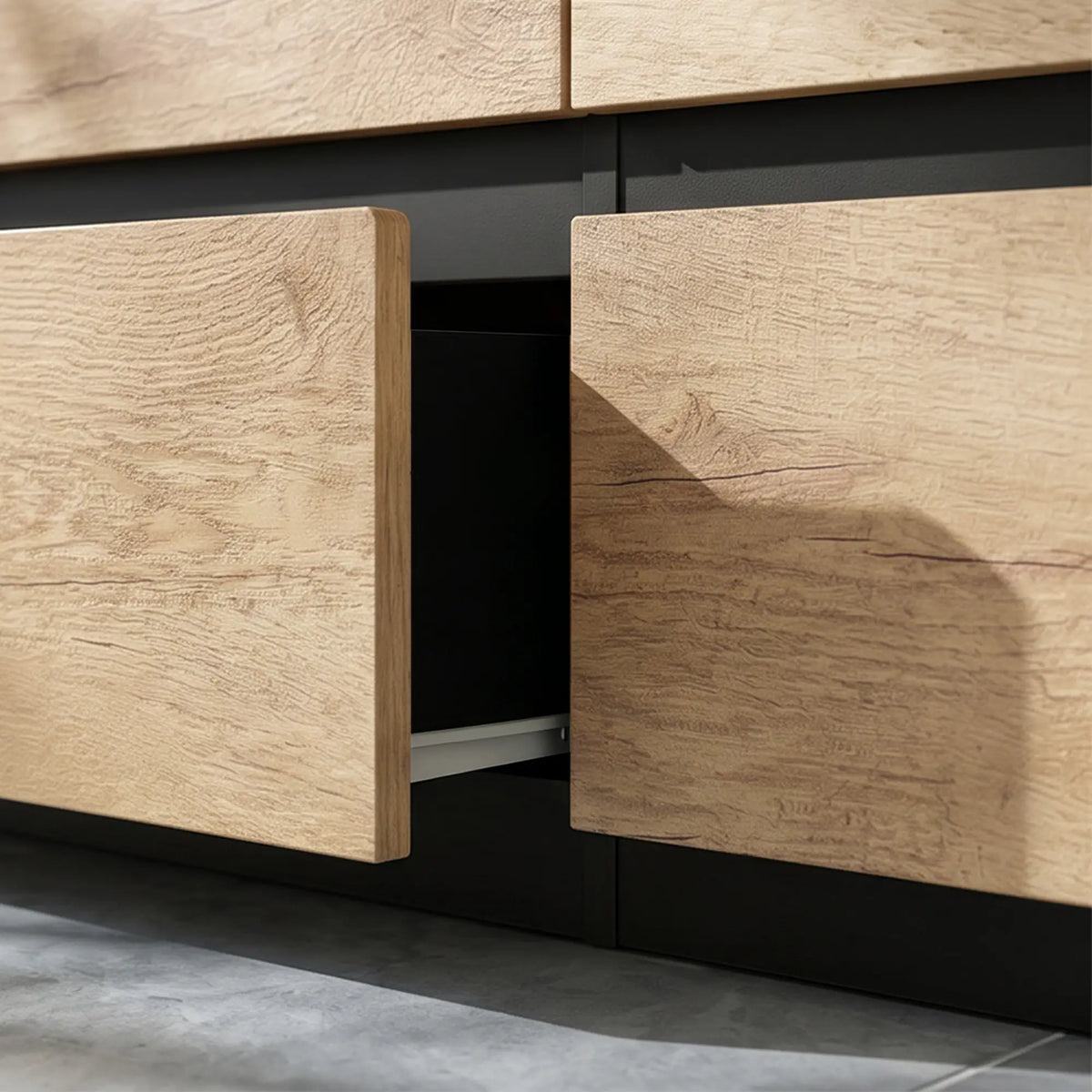 🖤 CÓMODA OAK BLACK 6C – 6 CAJONES NEGRO Y ROBLE SIN TIRADORES 120 CM