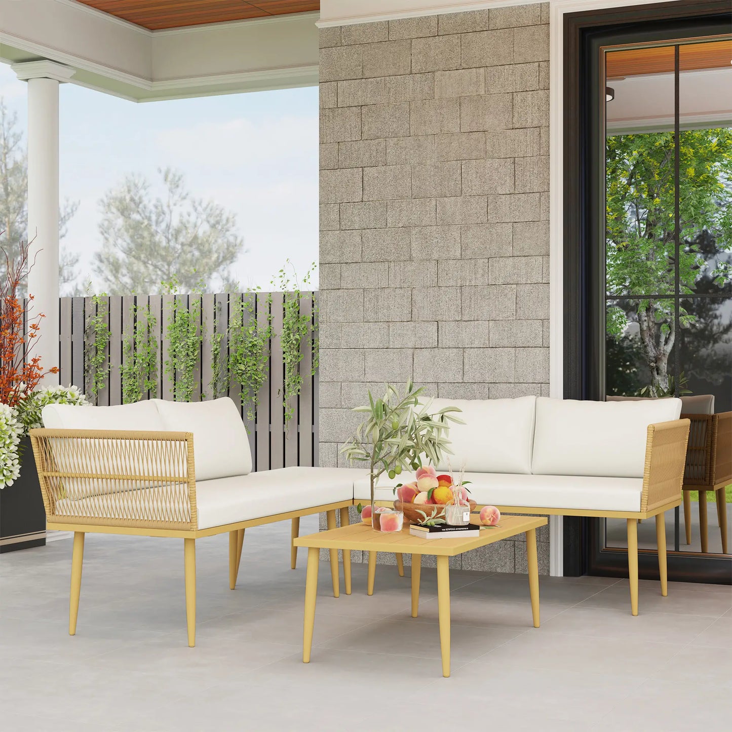 🌿 CONJUNTO DE JARDÍN MODULAR 5 PLAZAS BARATO “BOHORIA” – SOFÁ EN L + MESA RATÁN