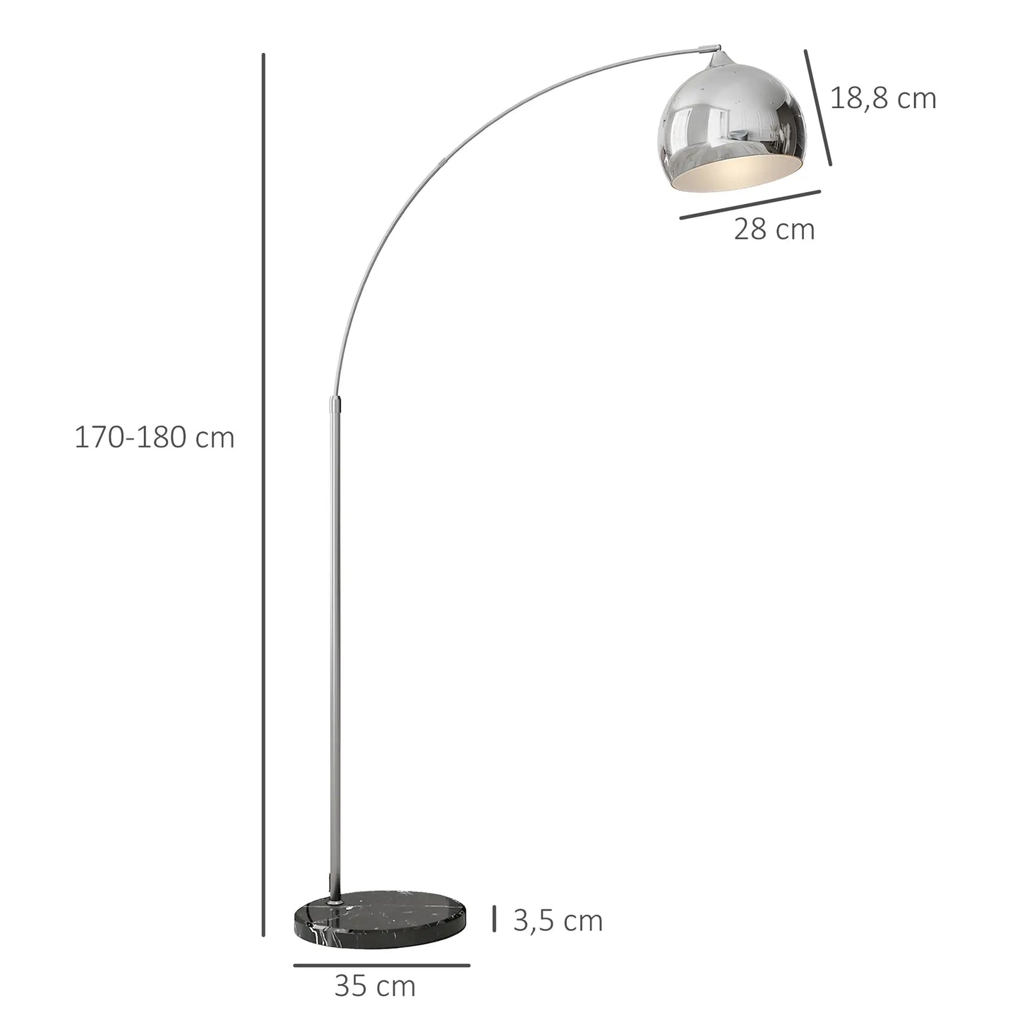 💡 Lámpara de Pie de Arco Moderna con Base de Mármol Ajustable E27 40W Plata y Negro