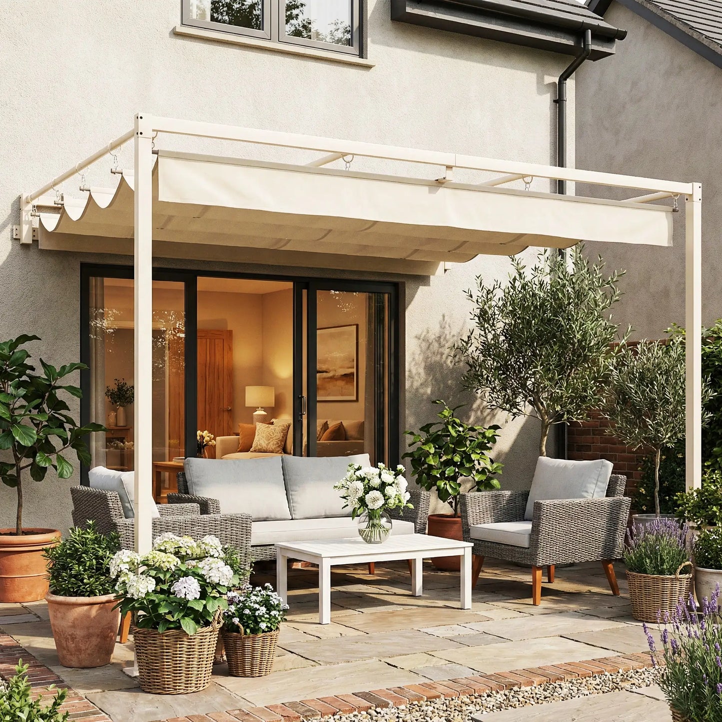🌿 PÉRGOLA DE PARED “LUMINAIRE” 3x3m – TECHO RETRÁCTIL Y ESTILO ELEGANTE