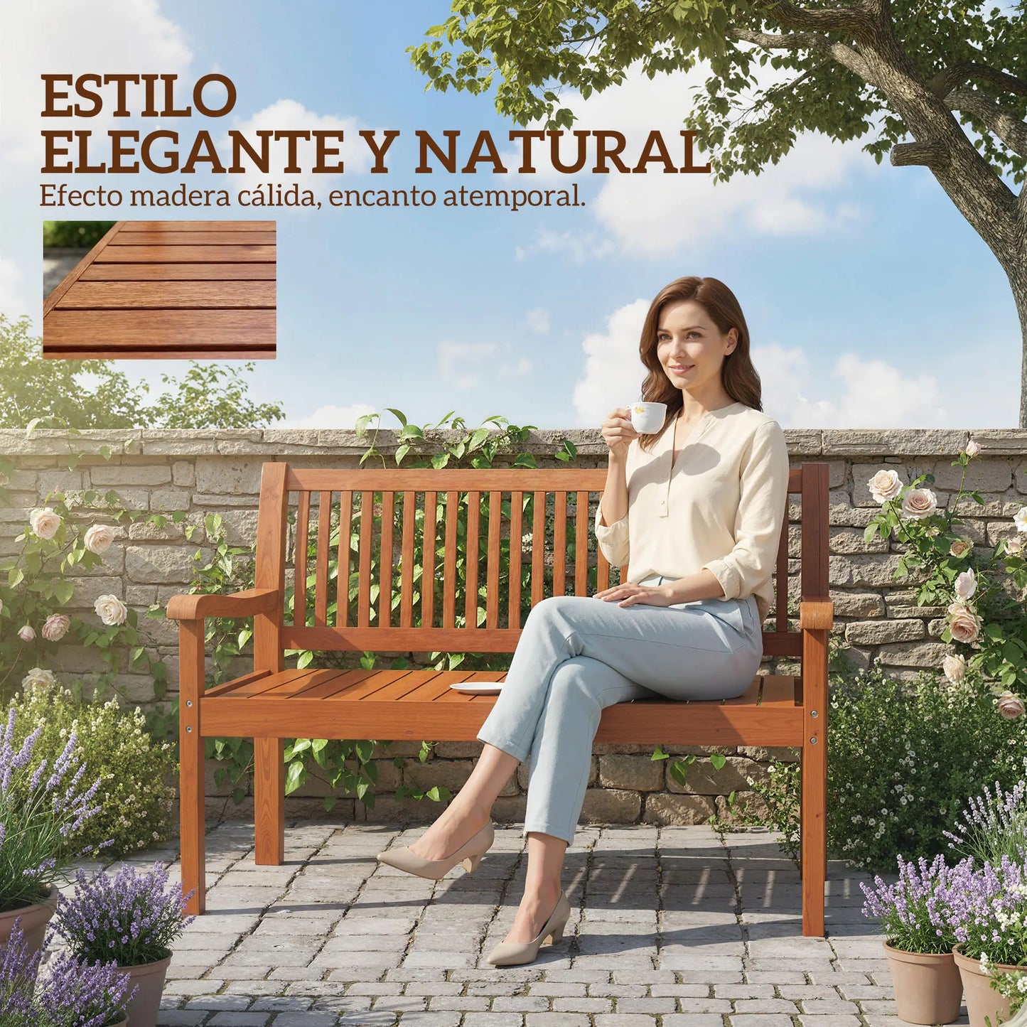 🌿 Banco de Jardín Modelo Natura Cover 2 Plazas Madera con Funda Impermeable