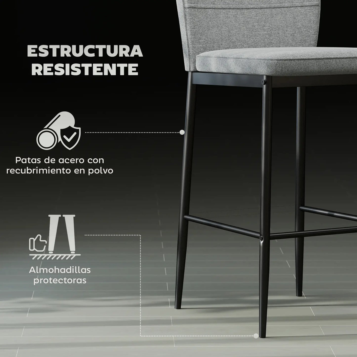 🪑 Set de 2 Taburetes Altos Tapizados en Terciopelo Gris con Patas de Acero – Diseño Moderno para Cocina, Barra o Comedor