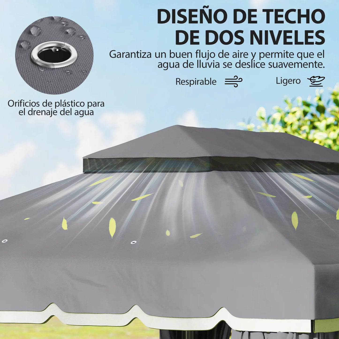 🌿 CENADOR DE JARDÍN “BRISALUX” 4x3m – DOBLE TECHO, CORTINAS Y MOSQUITERA