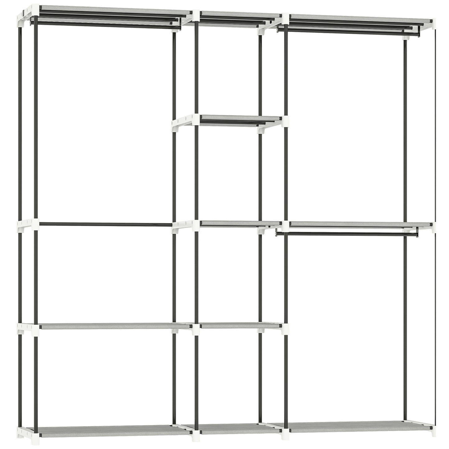 👕 ARMARIO ABIERTO PARA ROPA 182 CM CON 8 ESTANTES Y 3 BARRAS – GRIS CLARO