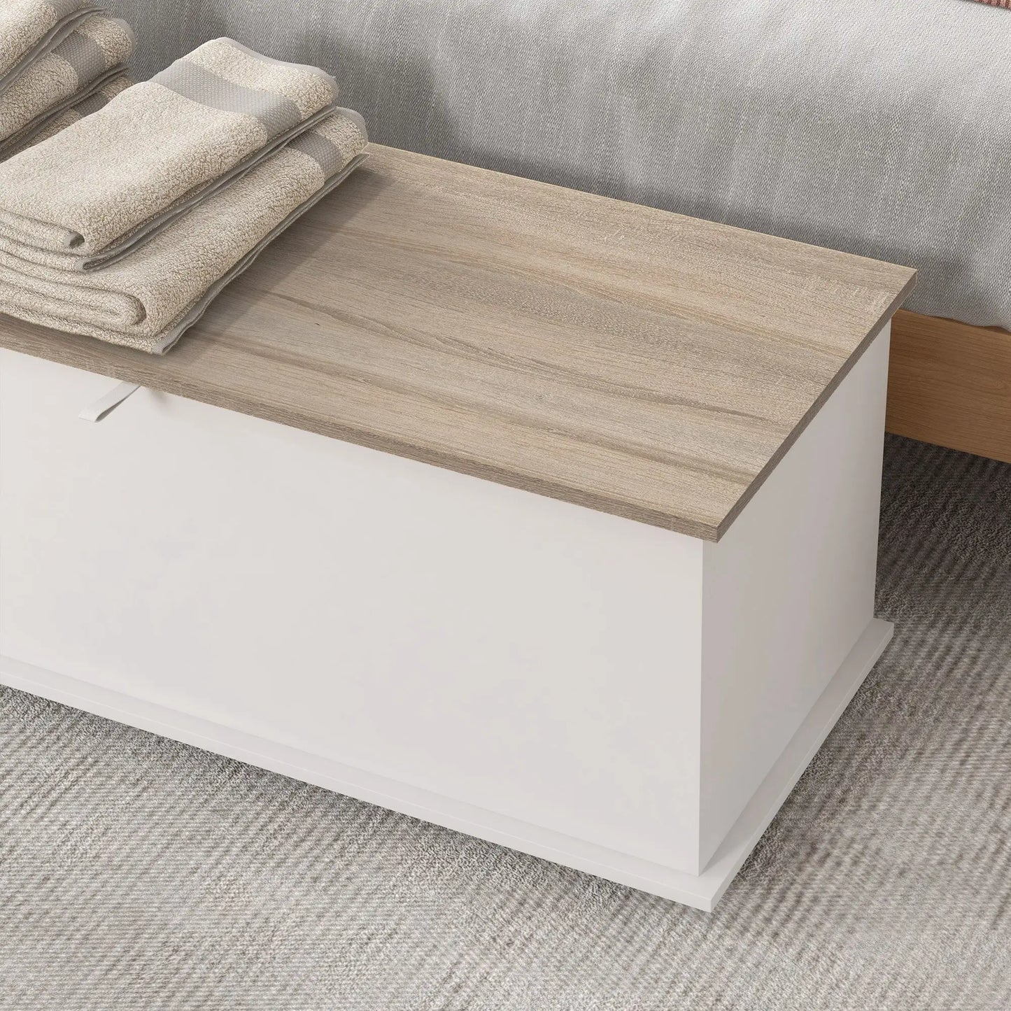 🧰 ARCÓN DE ALMACENAMIENTO 100 CM NATURAL Y BLANCO – BAÚL CON TAPA Y BANCO HASTA 120 KG