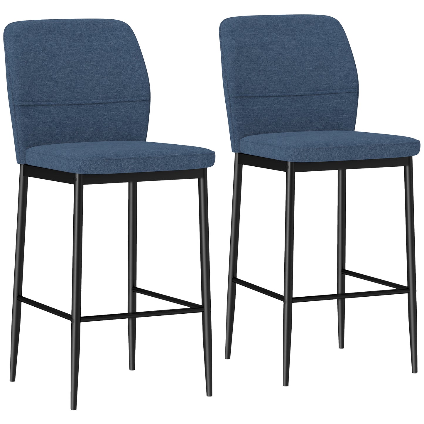 🪑 Set de 2 Taburetes Altos Tapizados en Terciopelo Azul con Patas de Acero – Diseño Moderno para Cocina, Isla o Barra