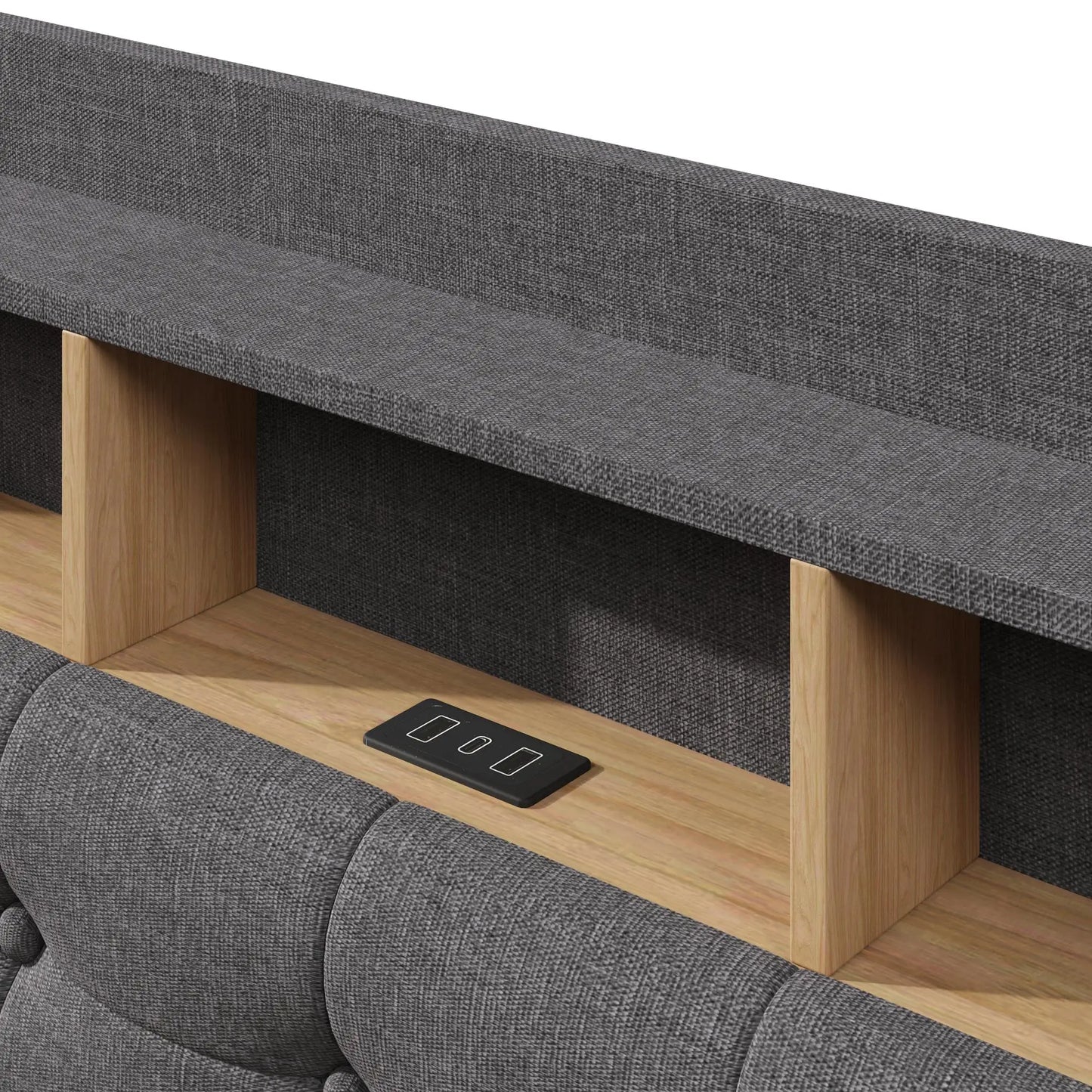 🛏️ CAMA TAPIZADA FLOTANTE 140 × 200 CM CON LED, USB Y ARCÓN HIDRÁULICO | GRIS Y BEIGE | JAM MUEBLES