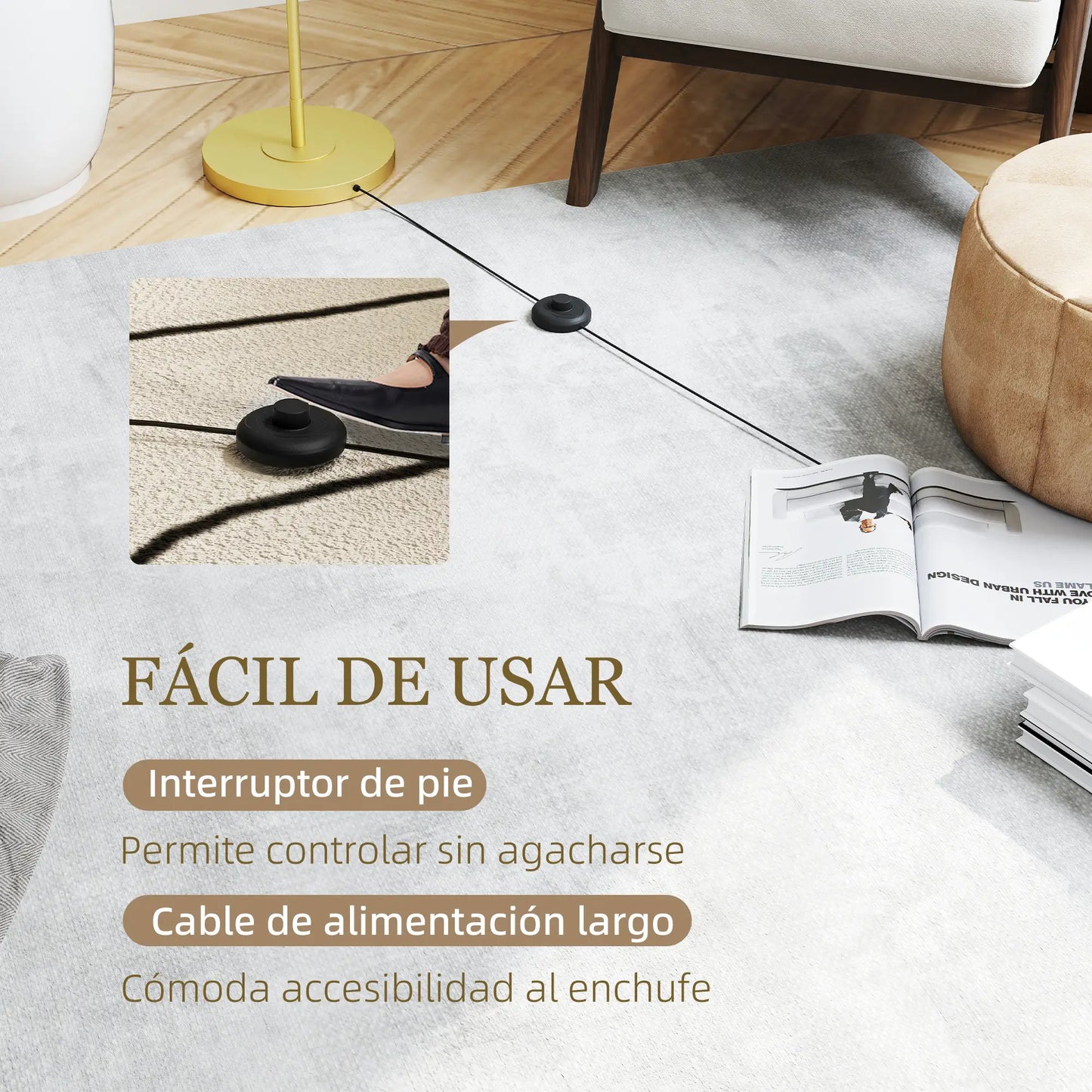 💡 Lámpara de Pie Moderna con Pantalla de Lino Sintético – Diseño Curvo Blanco y Dorado para Salón, Dormitorio y Oficina