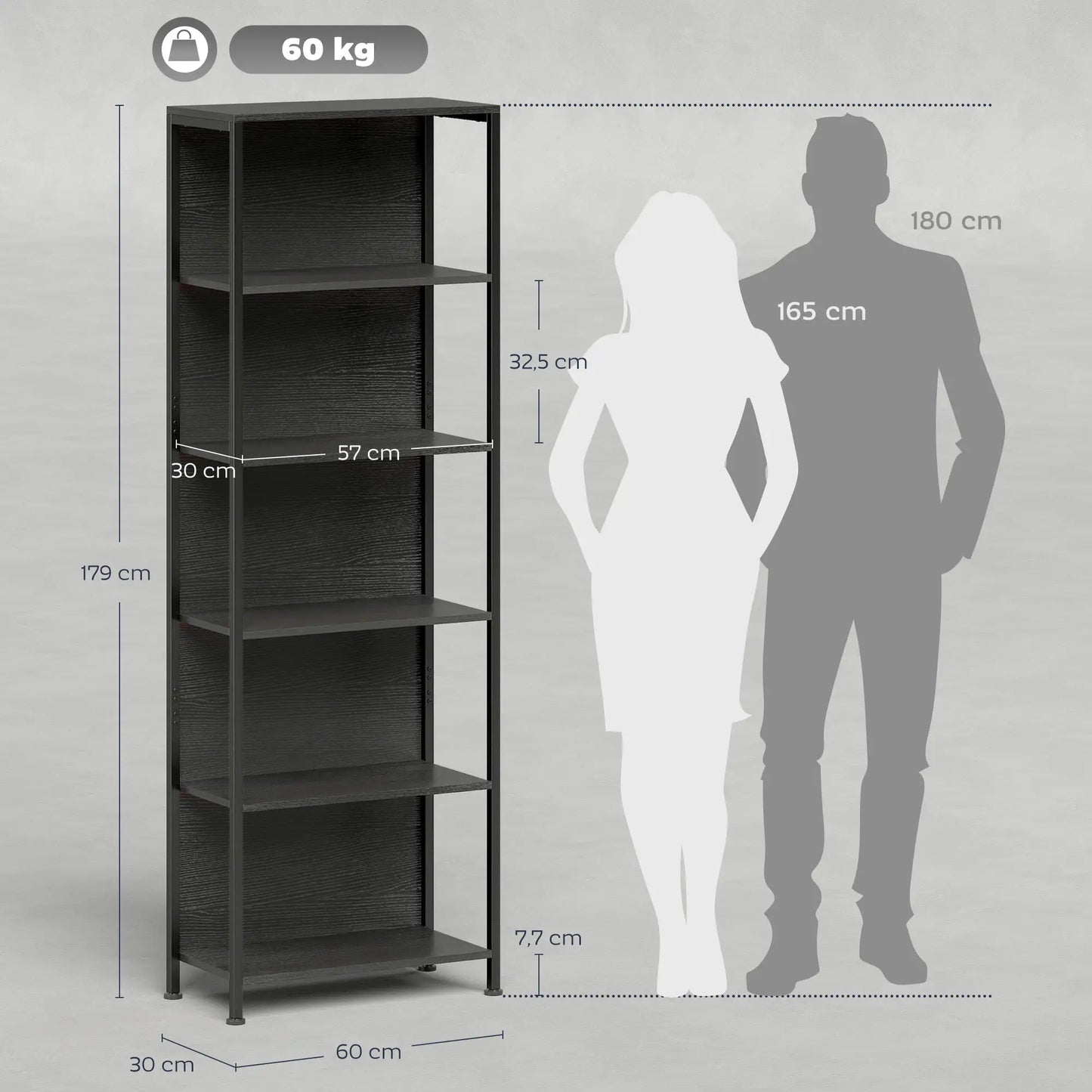 📚 Librería Industrial LUX LIGHT – 5 Estantes con Iluminación LED