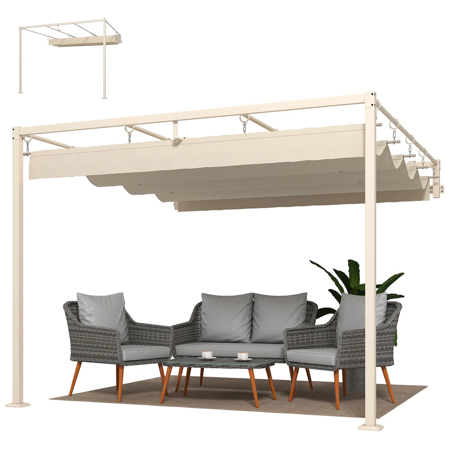 🌿 PÉRGOLA DE PARED “LUMINAIRE” 3x3m – TECHO RETRÁCTIL Y ESTILO ELEGANTE