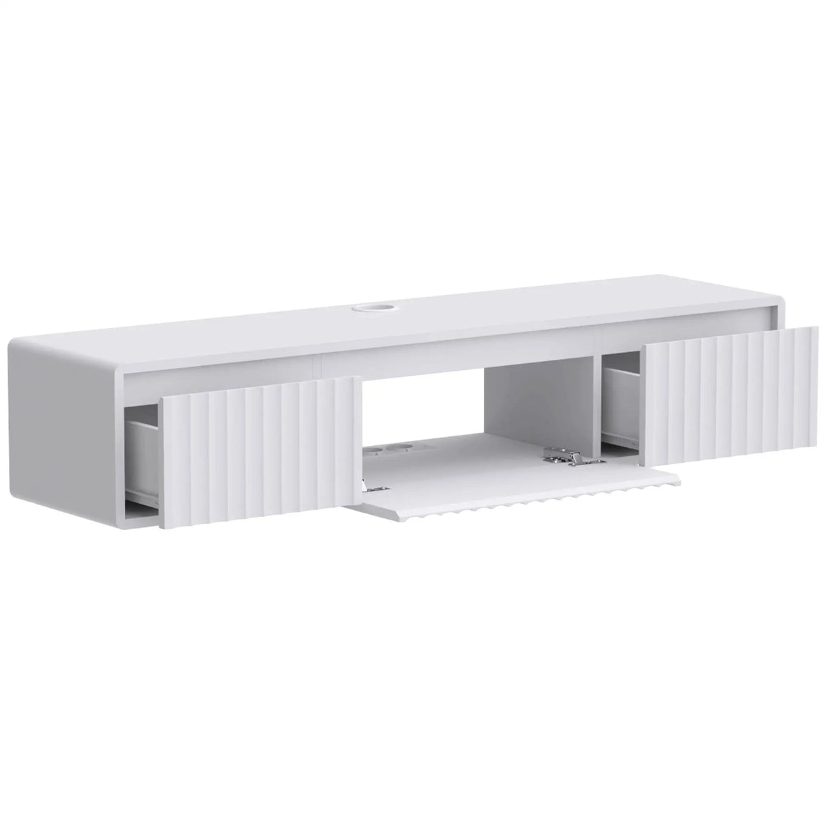 🤍 MUEBLE TV FLOAT LED 120 – SUSPENDIDO BLANCO CON LED RGB Y ESTACIÓN DE CARGA