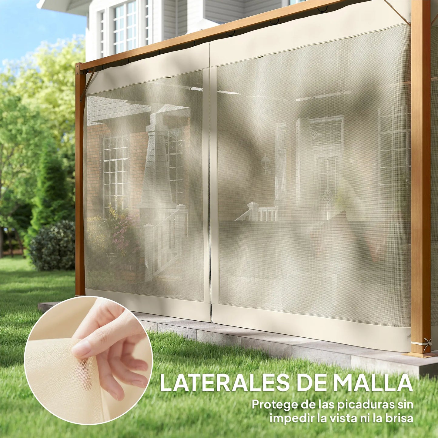 🌿 PÉRGOLA DE JARDÍN “NATURSHADE” 4x3m – RETRÁCTIL CON MOSQUITERAS Y EFECTO MADERA