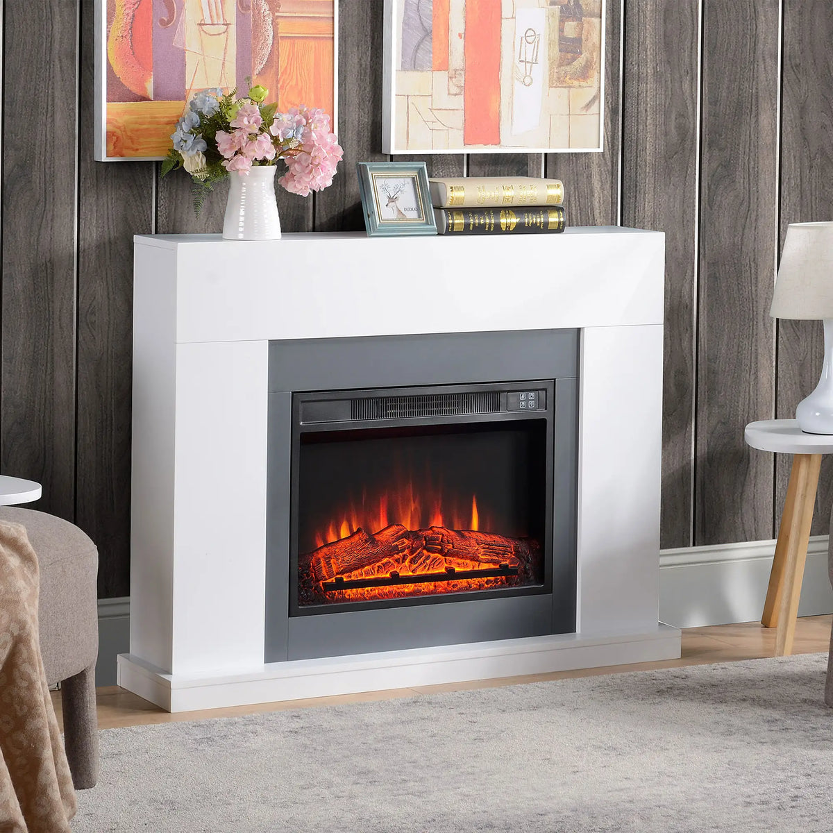 🔥 CHIMENEA ELÉCTRICA WHITE FLAME 2000 – BLANCA CON REPISA, MANDO A DISTANCIA Y LLAMA REALISTA