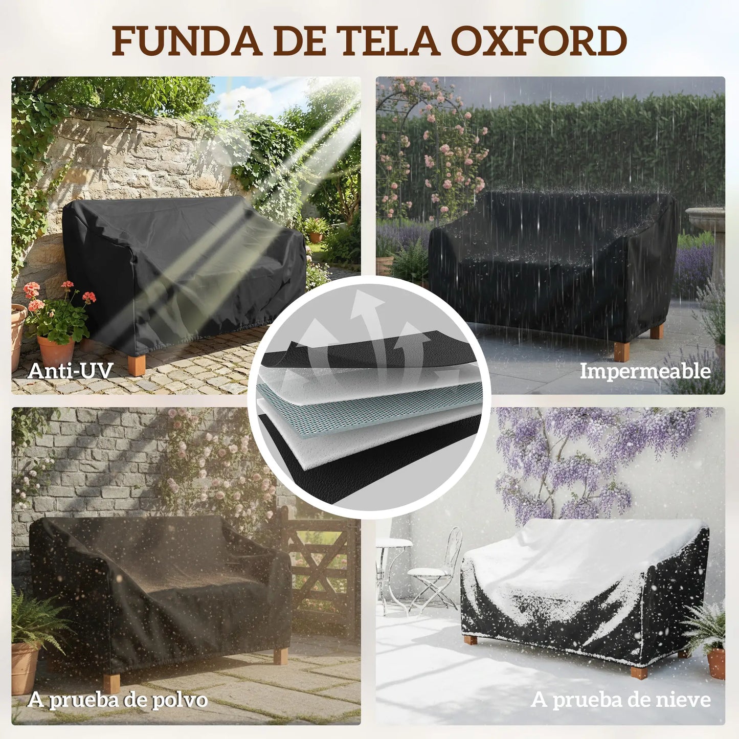 🌿 Banco de Jardín Modelo Natura Cover 2 Plazas Madera con Funda Impermeable