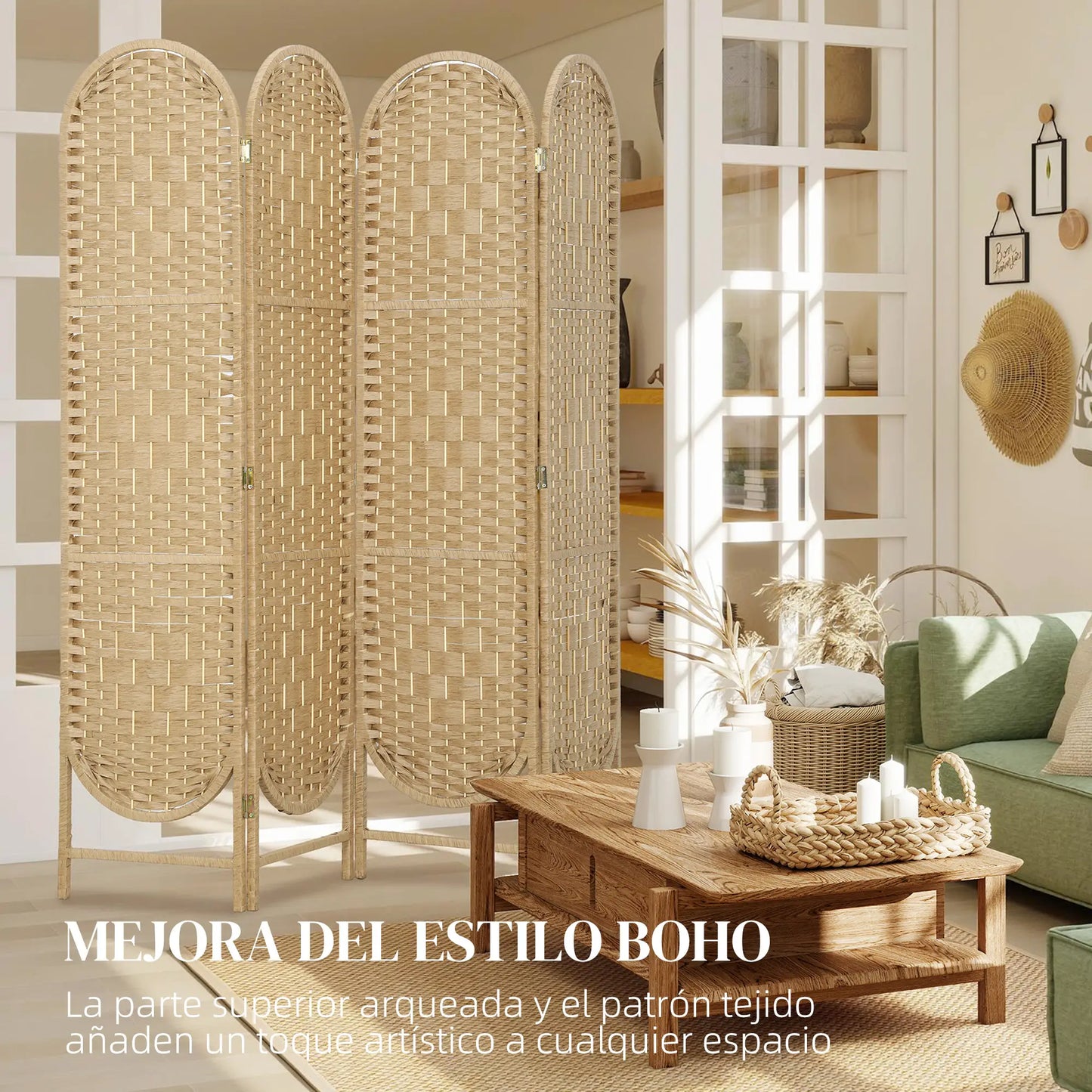🚪 BIOMBO SEPARADOR DE AMBIENTES 4 PANELES 160x170 CM – DISEÑO BOHEMIO, ELEGANCIA Y PRIVACIDAD