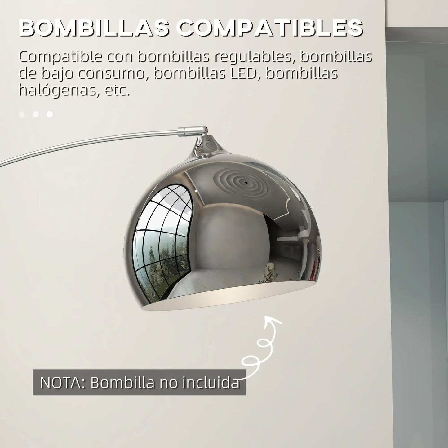 💡 Lámpara de Pie de Arco Moderna con Base de Mármol Ajustable E27 40W Plata y Negro