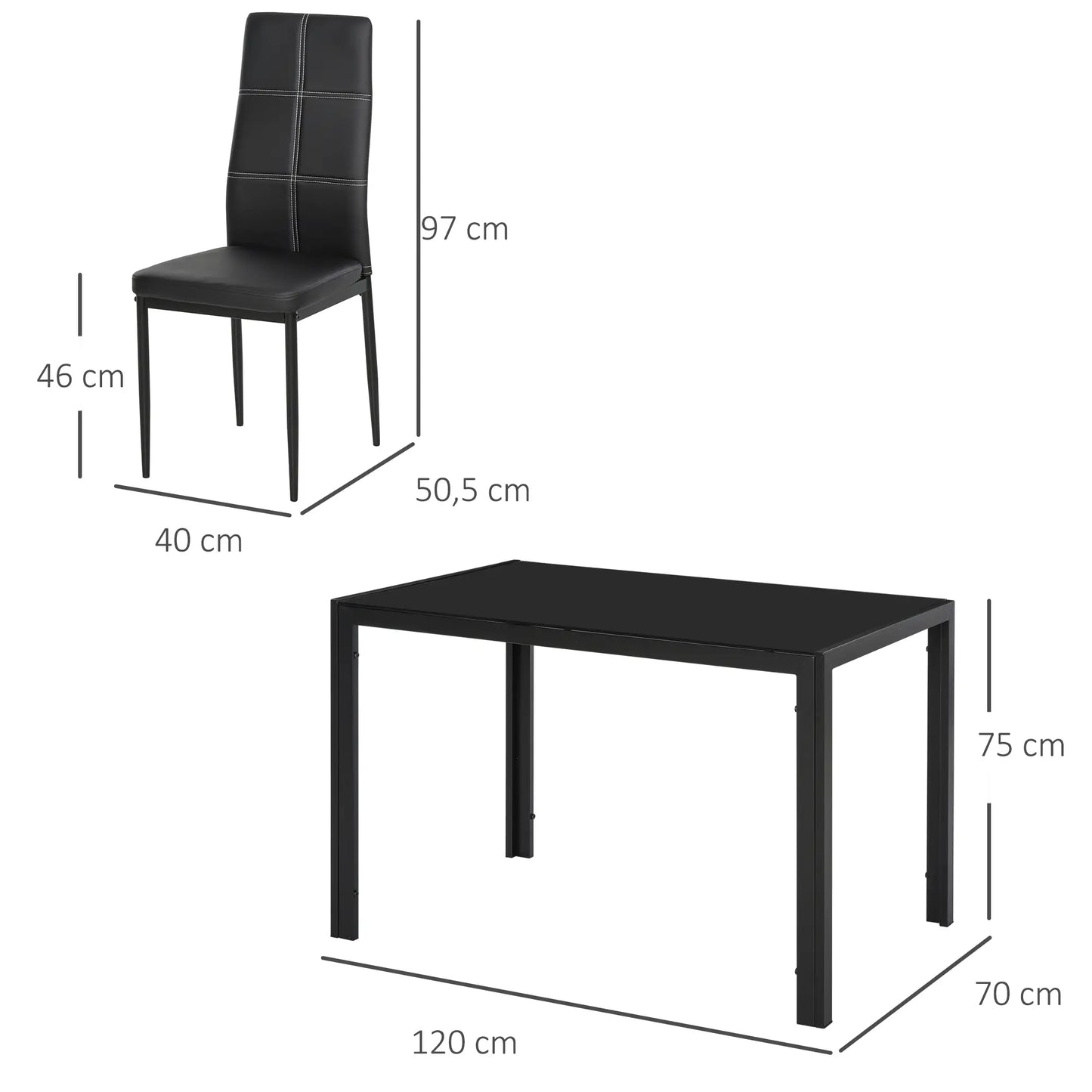 🖤 Conjunto de Comedor CRISTALIA 120 cm – Mesa Cristal + 4 Sillas